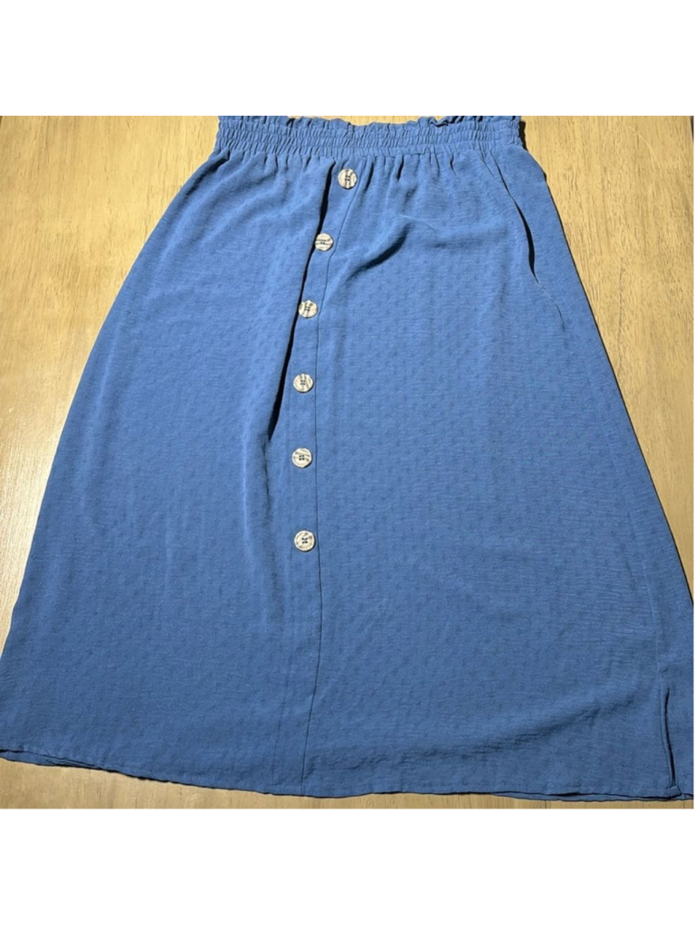 Soho Apparel Ltd. Blue Polyester Skirt with Brown Buttons